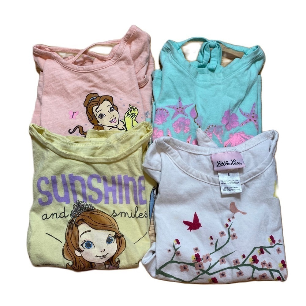 5T Short Sleeve Shirt Bundle Disney Belle Beauty Beast Sofia the First Seashells